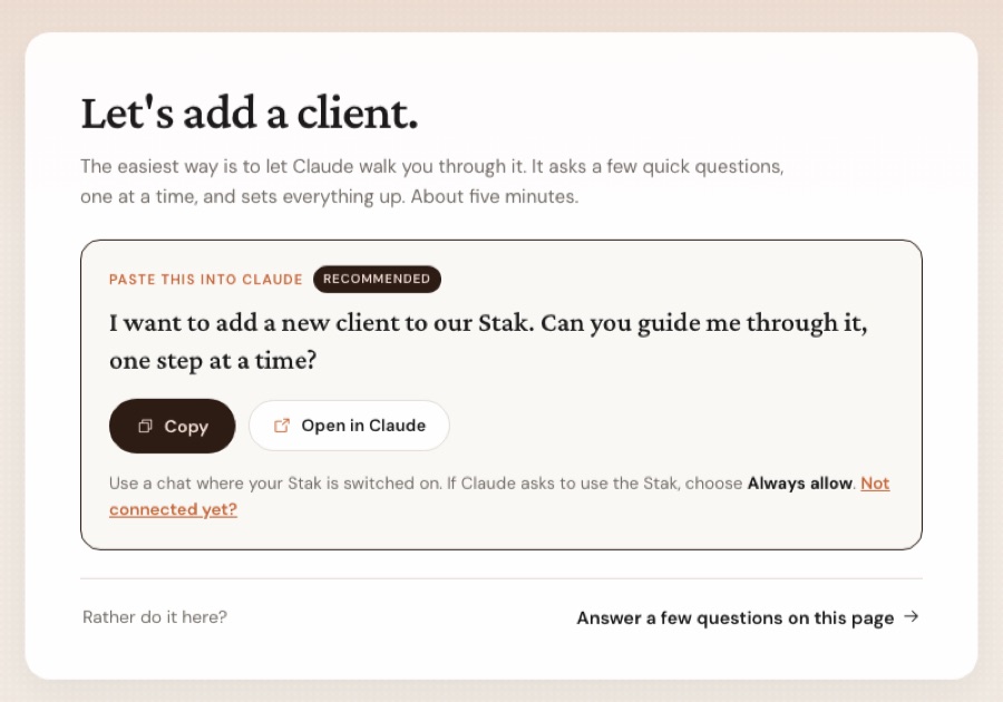 Add a client: the prompt to paste into Claude